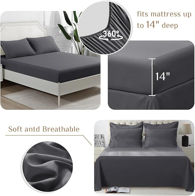 JOLLYVOGUE Oversized King Comforter Set, Ultra-Soft Bed in a Bag Oversized King Size 7 Pieces, Oeko-TEX Certified Bedding Set with Down Alternative Comforter, Sheets, Pillowcases & Shams, Dark Grey