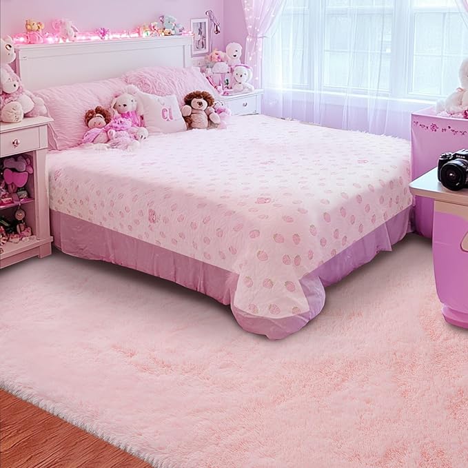 Pink Fluffy Rugs for Bedroom Girls: Fluffy Area Rug 8x10 for Living Room Pink Fuzzy Rug for Kids Room - Furry Rug Bedroom Decor (8x10 Feet)