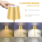 2 Pack Cordless Table Lamps, 3 Colors Stepless Dimming, 5000mAh Rechargeable Battery LED Desk Lamp for Bedroom/Couple Dinner/Desk/Cafe/Dining Room/Terrace