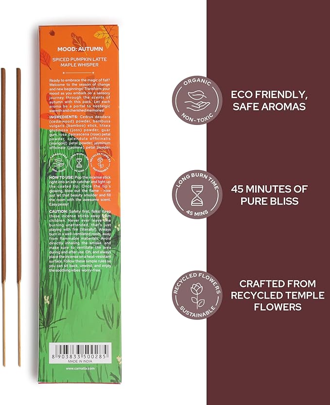 Carnatia Mood: Autumn Incense Sticks – Pack of 2 | Fall Scented, Slow-Burning Organic Incense for Home | Cozy, Nostalgic Aromas for Relaxation, Meditation & Seasonal Decor | 40 Premium Sticks