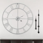 LEIKE 24" Modern Large Wall Clocks,Vintage, Round,Silent Non Ticking,Battery Operated,Silver Metal Roman Numerals Clock for Living Room/Bedroom/Kitchen Decor