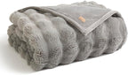 EVERGRACE Ultra Soft Luxury Fluffy Ridgeline Faux Rabbit Fur Throw Blanket, Thick Warm Bubble Throw for Bed, Cozy Plush Reversible Blankets for Couch, Chair, Sofa, Grey, 50x60 Inches, 870 GSM