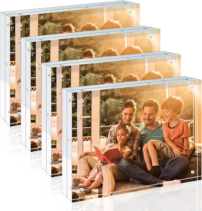 Egofine 8x10 Acrylic Frames 4 Pack, 20mm Thicker Frameless Clear Picture Frames, Double Sided Magnetic Picture Frames, Free Standing Desktop Display