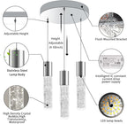 OKELI Smart Dimmable LED 3-Light Pendant Light for Kitchen Island, 18W 1350LM Modern Bubble Crystal Island Light Fixture with TUYA App & Voice Control, Adjustable 3000K-6000K, Electro-Chrome, Round