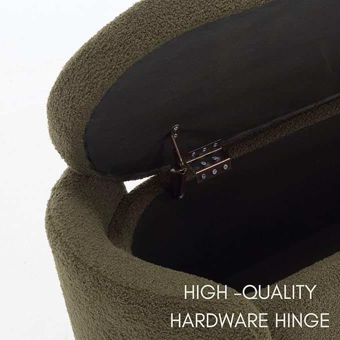 ROCTY Green Boucle Storage Bench - 50" Sherpa End of Bed Ottoman with Seating and Storage for Bedroom, Entryway, Living Room, Vanity or Makeup Room - Teddy Fabric