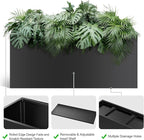 Long Metal Cube Planter for Outdoor Plants 15" W x 38" L x 16.25" H, Heavy Duty Steel Rectangular Planter Box with Removable Insert Shelf, Modern Décor for Outside, Indoor, Garden (Black)