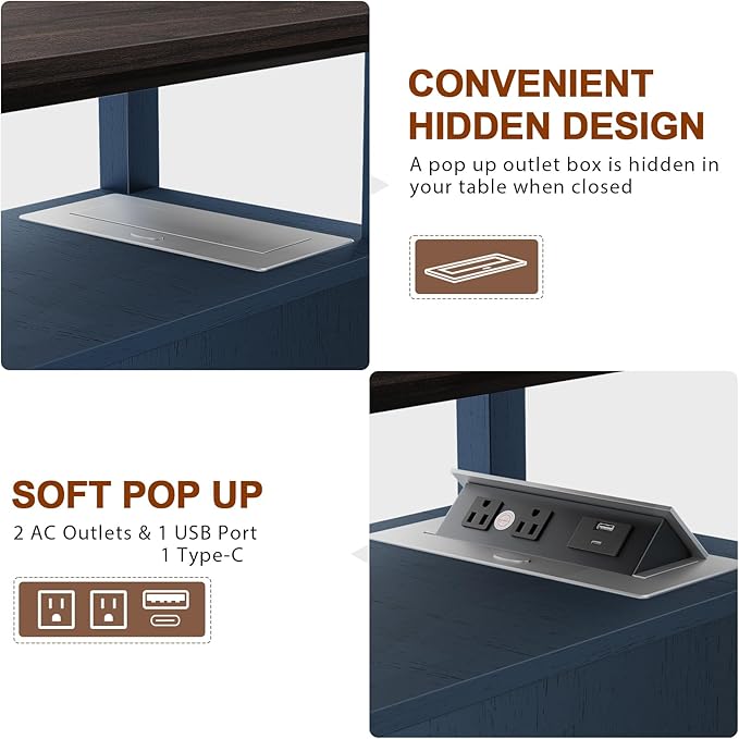 HIFYOBRO Narrow End Table with Flip Top Charging Station Set of 2, Side Table with 2 Drawers, Type-C & USB Port & Power outlets, Wooden Storage End Table for Living Room, Bedroom