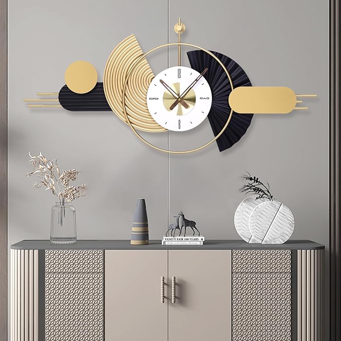 39x18 Inch Modern Decorative Wall Clock Battery Operated, Unique Silent Non-Ticking Large Clocks for Living Room, Kitchen, Bedroom, Office – Abstract Design Timepiece