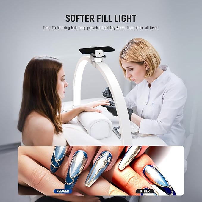 NEEWER Basics 29" Half Moon Nail Light for Desk, 36W Foldable Nail Tech Table Arc Lamp, LED Manicure Half Ring Light with Phone Holder for Makeup Beauty Tattoo Overhead Video Recording, HM02-D
