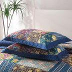 Cotton Bedspread Quilt Sets Reversible Bedding Coverlet Sets 3 Pieces Patchwork Blue Vintage Floral Paisley Bedspread, Queen Size