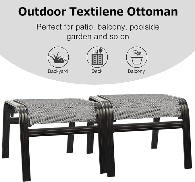 Patio Ottomans Outdoor Foot Rest Aluminum Patio Footstool Samll Seat Wicker Furniture Patio Ottoman 2 Pieces Grey