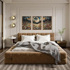 HPINUB Wildflower Moon Forest Framed Canvas Wall Art Set,Nature Pine Tree Wall Decor,Mystical Starry Night Artwork Rustic Mountain Landscape Art Print for Living Room,Bedroom,Office-16 x24 x3