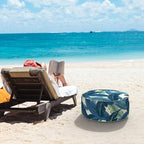 LVTXIII Inflatable Stool Ottoman Footrest with Handle, All Weather Foot Rest, Indoor or Outdoor Use for Home Patio Garden and Camping, D21 x H9, Swaying Palms Blue