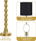 30.5" Gold Table Lamps with Black Shade Set of 2, Golden Buffet Table Lamp for Living Room, Modern Black Gold Lamps Set of 2 Tall Skinny, Tall Golden Bamboo Lamp for Home Office