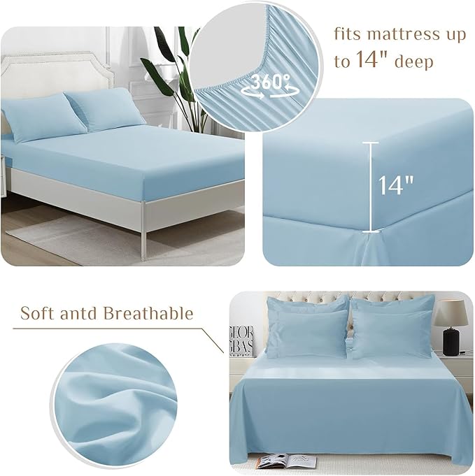 JOLLYVOGUE Full Comforter Set, Ultra-Soft Bed in a Bag Full Size 7 Pieces, Oeko-TEX Certified Bedding Set with Down Alternative Comforter, Sheets, Pillowcases & Shams, Lake Blue