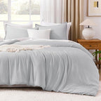Litanika Oversized King Comforters Light Grey Super King Size, 3 Pieces Lightweight Solid Bedding Comforter Set, All Season Fluffy Bed Set (120x120In Comforter & 2 Pillowcases)