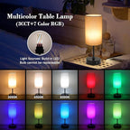 Ascher RGB Table Lamp Color Changing - 3 Color Temperatures and Stepless Dimmable Small Bedside Lamp for Bedroom, Touch Control Nightstand Light with Grey Shade for Reading Home Decor Lights