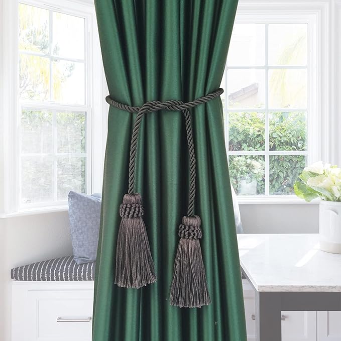Fenghuangwu Curtain Tiebacks Handmade Decorative Curtain Holdbacks Rope with Tassel (Charcoal, 2P)
