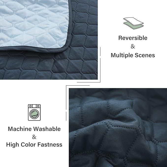 Exclusivo Mezcla Reversible King Size Quilt Bedding Set with Pillow Shams, Lightweight Quilts King Size, Soft Bedspreads Bed Coverlets for All Seasons - (Navy Blue, 104"x96")