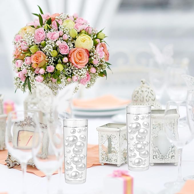 100PCS White Faux Pearls Beads for Centerpiece Vases, Vase Filler Faux Pearls, No Holes Filler Beads for Party Anniversary Birthday Wedding Table Decor, 14/20/30mm