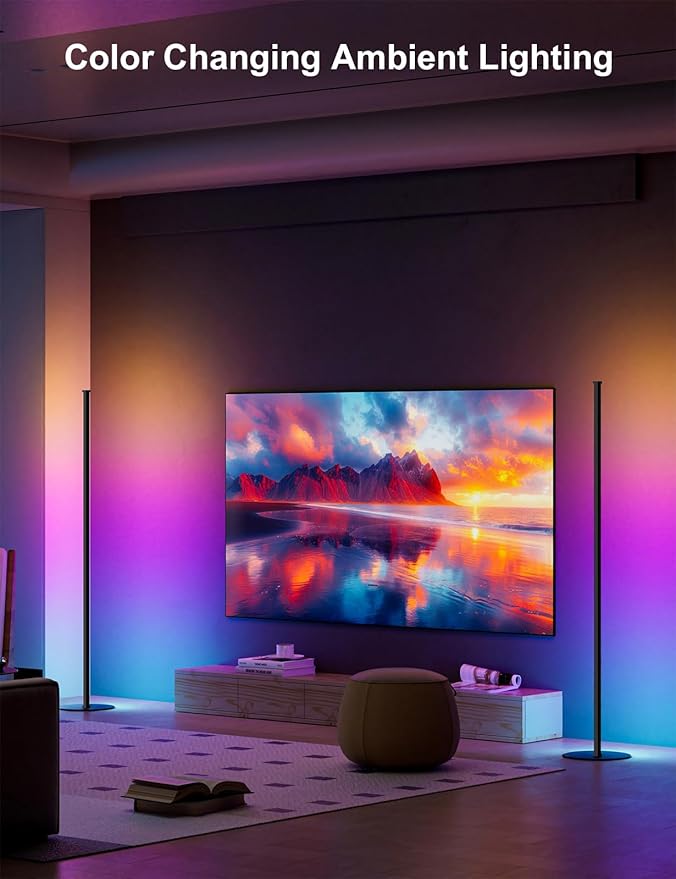 RGB IC Corner Floor Lamp, Upgraded LED Corner Lamp APP and Remote Control, 16 Million Colors and Warm White, Music Sync, Timing Function, Color Changing Ambient Light for Living Room Bedroom Gaming