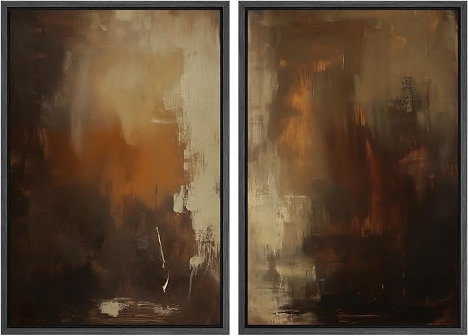 SIGNFORD Framed Canvas Print Wall Art Set Abstract Burnt Sienna and Beige Illustration Modern Art Decorative Nordic Nature for Living Room, Bedroom, Office - 24"x36"x2 Black
