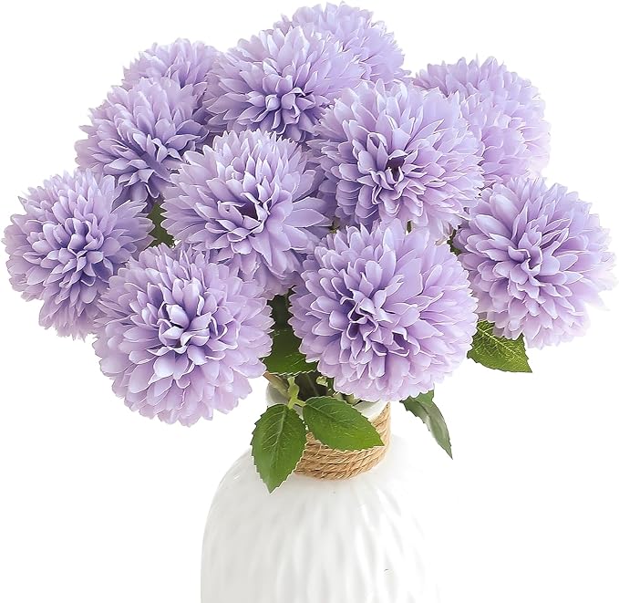 Floroom 12pcs Lilac Faux Silk Mums Artificial Flowers Bulk Fake Chrysanthemums with Stems for DIY Wedding Table Centerpieces Floral Arrangements Vase Fillers Home Decorations