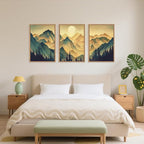 Celestdeco Mountains Forests Framed Canvas Wall Art Set, Abstract Sun Woodland Painting, Boho Scenery Sun Wall Decor, Natural Woodgrain Art Print for Living Room, Bedroom, Dining Room, Office - 16"x24"x3
