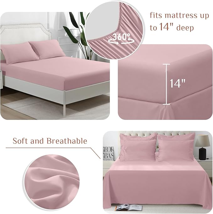 JOLLYVOGUE California King Comforter Set, Ultra-Soft Bed in a Bag Cal King Size 7 Pieces, Oeko-TEX Certified Bedding Set with Down Alternative Comforter, Sheets, Pillowcases & Shams, Camio Pink