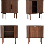 31'' Fluted Sideboard Buffer Cabinet, Modern Credenza Storage Cabinet with Slide Doors, Bar Cabinet Console Table for Living Dining Room Kitchen Hallway Entryway, Walnut