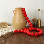 OMISHE 60" Long Large Wood Bead Garland with 1.6" Diameter Wooden Beads and Tassels, Rustic Farmhouse Country Wood Beads Garland for Home Tiered Tray Decor, Decorative Beads with Tassels Red