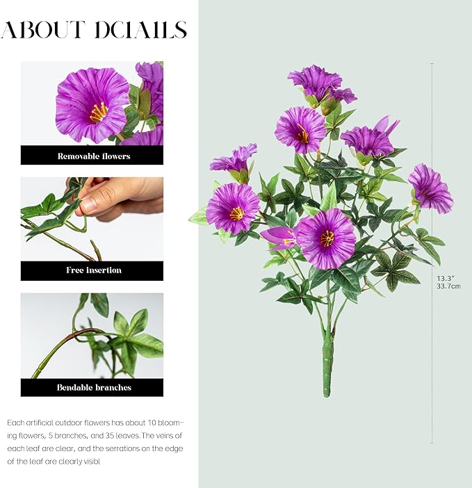 UV Resistant Artificial Petunias 13.3In Fake Flowers Artificial Flowers for Outdoors Silk Flowers Fake Hanging Basket Plants Suitable for Outdoor Porch Decoration patio Decor,8PCS,Dark purple