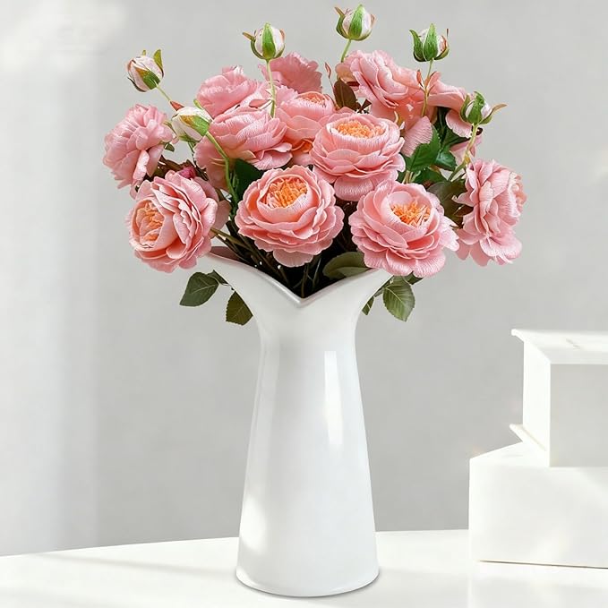 Ceramic Bud Vases, BEAHOT White Bulk Vase, Modern Minimalist Boho Farmhouse Decorative for Table Centerpiece, Pampas Grass, Dried Flowers, Shelf Decoration