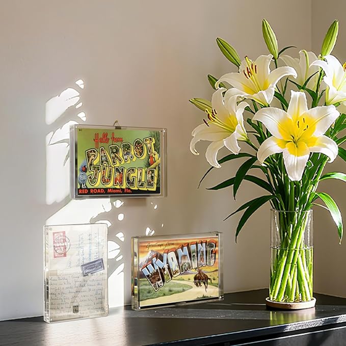 AITEE 4x6 Acrylic Picture Frames 3 Pack: 20% Thicker Block, Clear Picture Frames Freestanding Double Sided Magnetic Acrylic Lucite Frameless Transparent Square Photo Frame Gift for Wall and Desktop Display