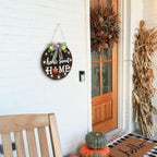 Interchangeable Welcome Sign for Front Door with 14 Changeable Icons, Farmhouse Front Porch Decor Rustic Wooden Wall Sign with 12 LED Lights, Outdoor Seasonal Welcome Home Decorations (Black1)