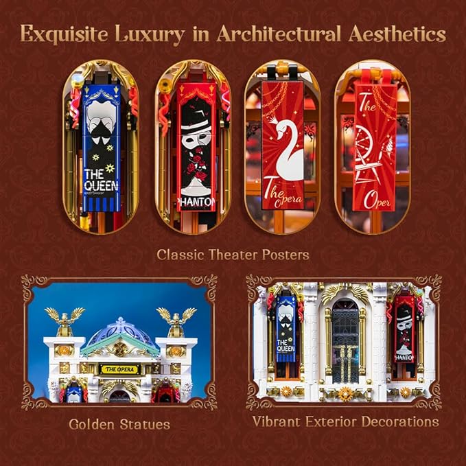 PANTASY Vintage European Grand Theater Building Set-Modular Model with Crystal Chandelier, Transparent Dome&Expandable Street Scenes Retro Collectible Theater Architecture for Adults &Home Décor Gift
