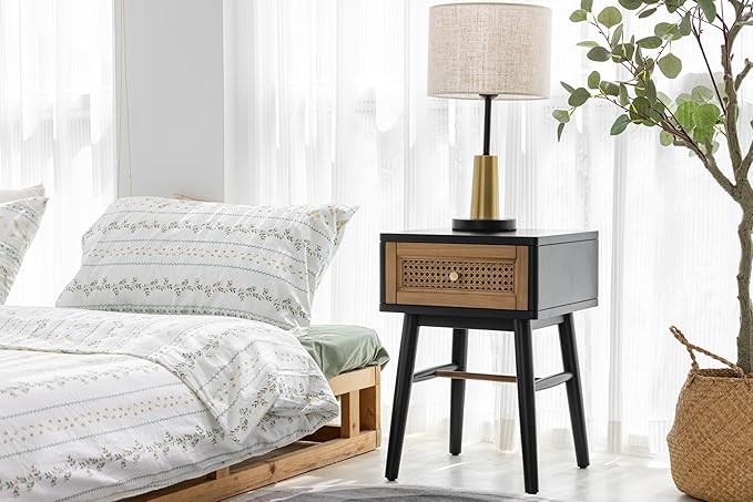 COZAYH Fully-Assembled Modern Farmhouse Clean-Lined Nightstand, End Table with 1 Drawer, Black