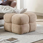 Zesthouse Square Pouf Ottoman, Modern Ottoman Coffee Table for Living Room, Fuzzy Sherpa Stool Foot Rest, Upholstered Tufted Stool for Couch, Tan