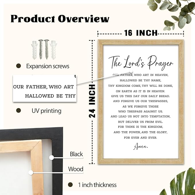 FZMHASLWW The Lords Prayer Wall Decor Art 24"×16" Our Father Prayer Bible Verse Sign Large Wood Framed Wall Hanging (Wood)