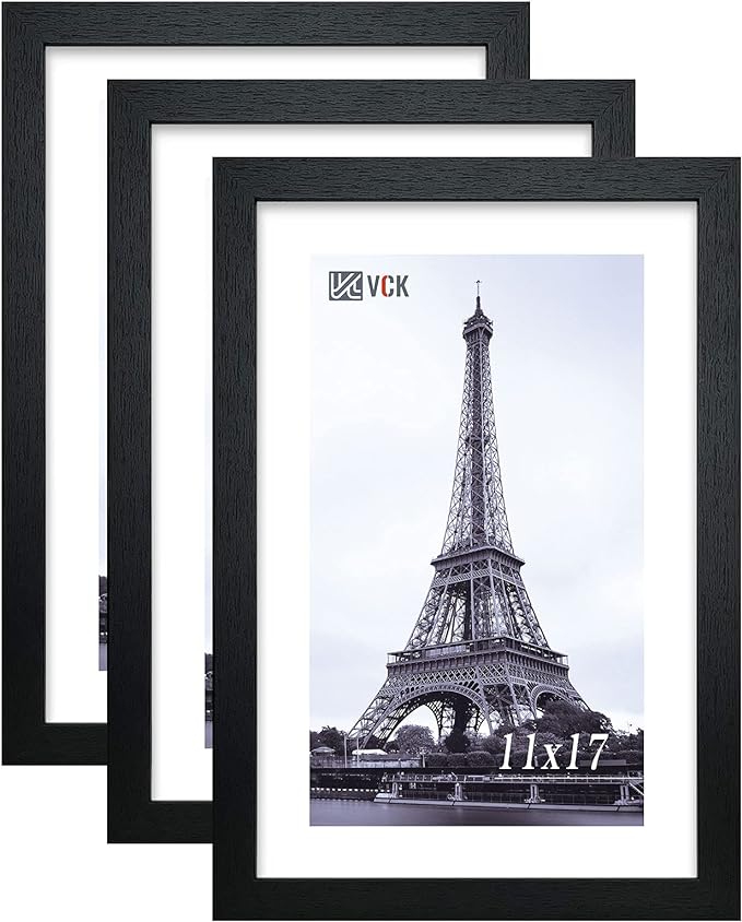 VCK Poster Frame 11x17 Set of 3, Wood Black Picture Frame, Wall Gallery Photo Frames, 3 Pack