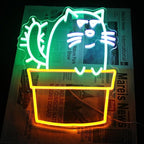 Cactus Cat Neon Sign Funny Animal LED Signs for Wall Novel Potted Plant Neon Light Dimmable Cartoon Neon Lights Signs for Bedroom Man Cave Porch Party Decor USB Powered
