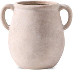 Ceramic Flower Vase Home Decor - 7.1 Inch White Rustic Table Flowers Vases Living Room Bedroom Plant Decoration Modern Farmhouse Vintage for Kitchen Shelf Office Coffee Dining Desk House Women