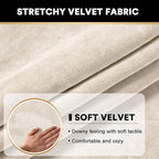 PrinceDeco Velvet Couch Cushion Cover Soft Stretch Cushion Slipcover for Chair Loveseat Sofa Cushion Furniture Protector Seat Cushion Sofa Cover (2 Piece Large Sofa Cushion Covers, Ivory)