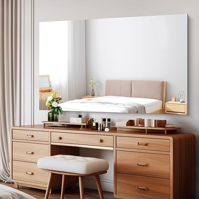 Frameless Mirror, 60x36 Large Bathroom Mirrors for Wall, Upgraded Shatterproof Rectangle Vanity Mirror Over Sink with Polished Edge for Bathroom,Bedroom,Living Room and Entryway