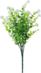 Artificial Plants Flowers Grass Shrubs 8 Pack No Fade Faux Plastic Flowers Outdoor for Vases Farmhouse Garden Porch Patio Office Indoor Wedding Decoration Greenery Fake Plants (2#White)