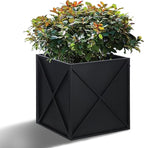 Metal Square Planter Box Tall Planters for Outdoor Plants Modern Heavy Duty with Drainage Holes for Outside Indoor Patio Deck - Black, 17”x 17”x 18”