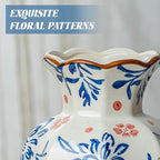 9.5 Inch Vintage Ceramic Vase, Chinoiserie Flower Vases Decorative Antique Vases for Home Decor, Rustic Blue and Pink Porcelain Vase Farmhouse Shelf Table Centerpieces Decor