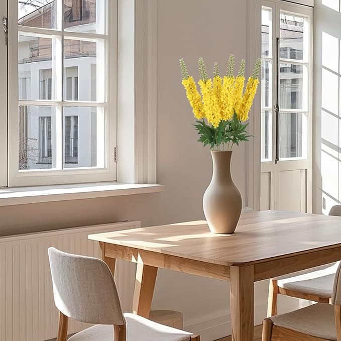 Delphinium Artificial Flowers,6PCS Yellow Faux Flowers 29.5" Realistic Fake Larkspur Silk Flowers with Stems for Tall Vase Wedding Home Garden Decor (Yellow)