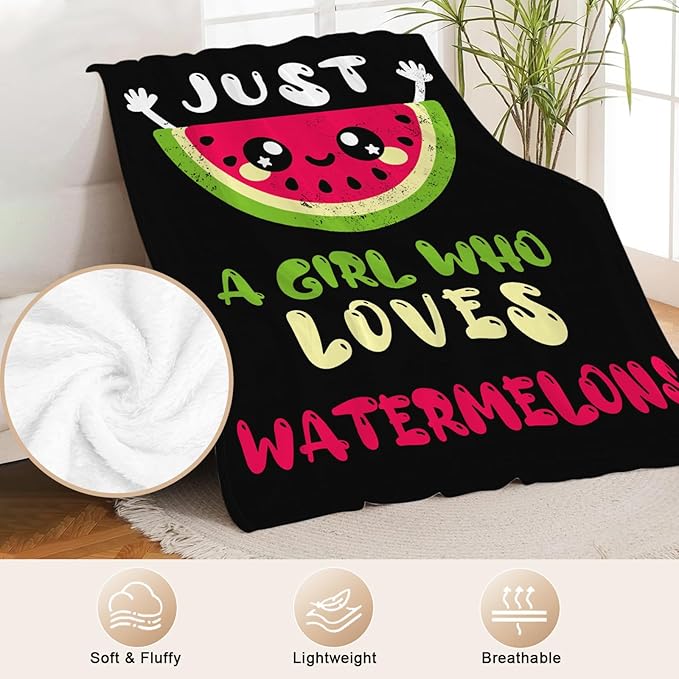 Watermelon Blanket for Girls Women Just A Girl Who Loves Watermelon Throw Blanket Lightweight Fuzzy Cozy Plush Flannel Fleece Blankets for Bed Decor 40"x50"
