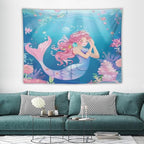 HZOHNAGO Mermaid Girls Tapestry Watercolor Flowers Mermaid Princess Blessing Pattern for Kids Room Decoration Printed Wall Tapestry Wall Hanging for Bedroom Living Room Dorm 80" W x 60" H